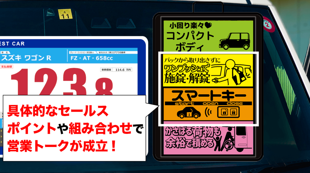 展示車ポップ_営業マンのカンニングペーパーとしても大活躍の展示車ポップ